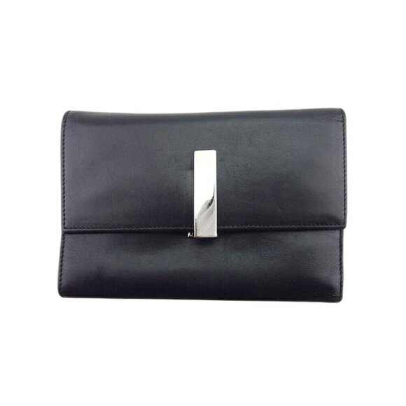 Salvatore Ferragamo Three -fold wallet logo plate Leather Authentic USED - Picture 2 of 11